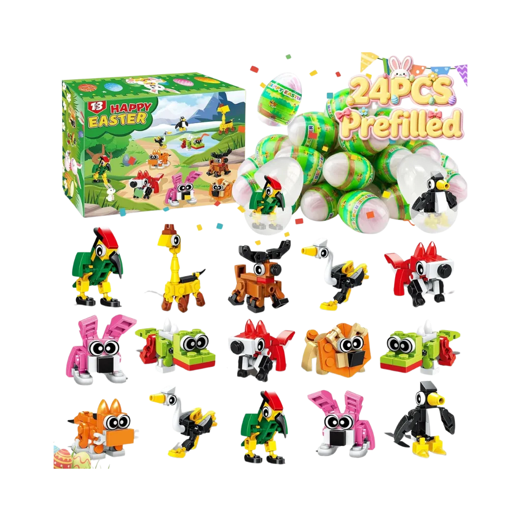 [TEM-03] Huevos de Pascua Sorpresa con Bloques de Construcción - Animales del Bosque