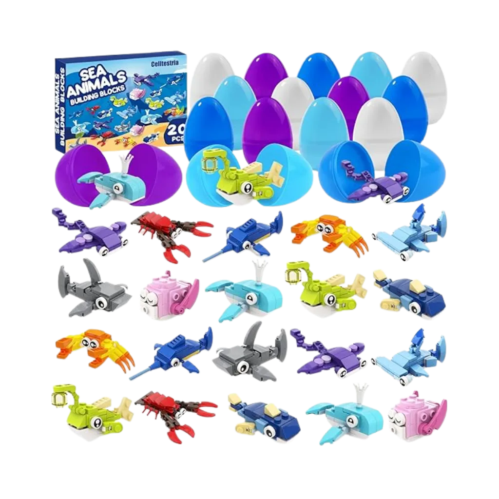 [TEM-34] Huevos de Pascua Sorpresa con Bloques de Construcción - Animales Marinos