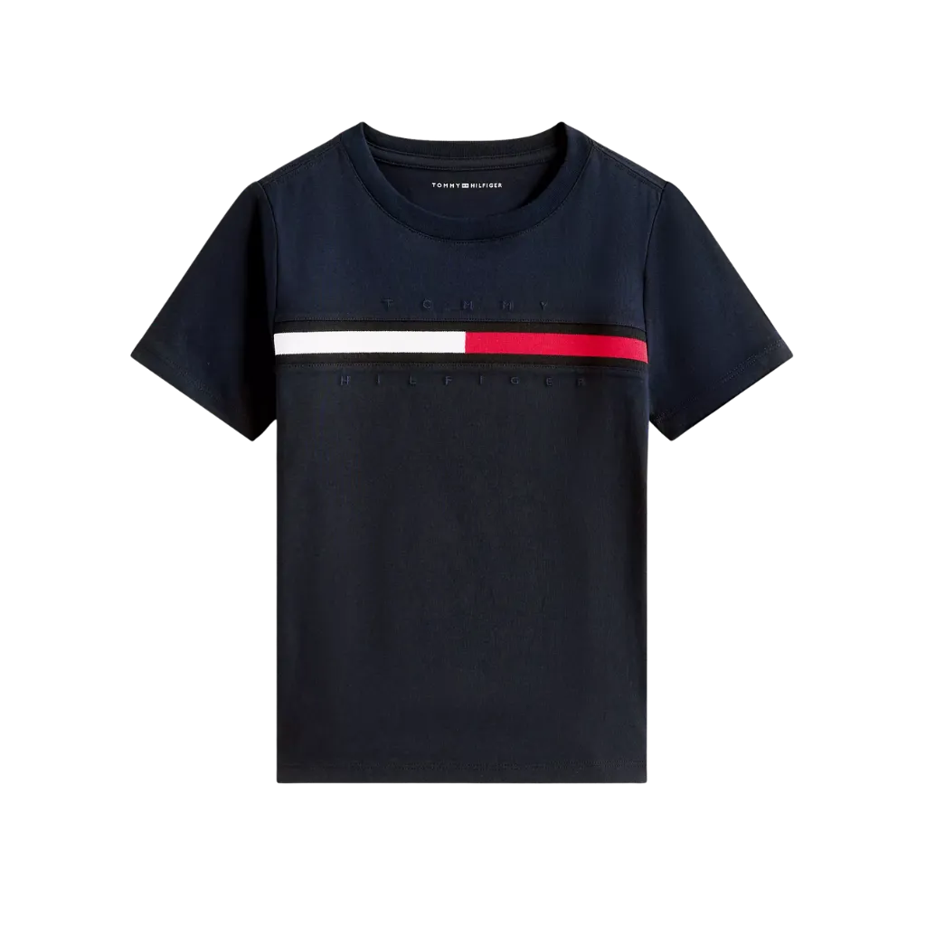 Camiseta Infantil Tommy Hilfiger Flag Stripe Logo (Azul Navy, 2-3 (XXS))